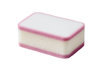 Rectangular white sponge with pink border isolated on black background cleaning, Png, Isolated on Transparent Background, Cut Out