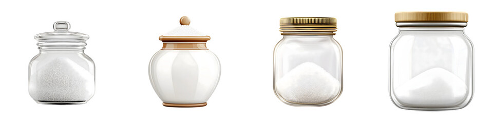 Sugar jar – A container used for holding sugar, often placed near coffee for sweetening. Isolated on Clear White Background Highly Detailed