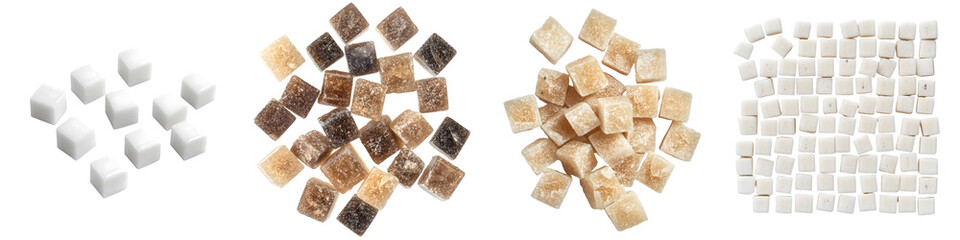 Sugar cubes – Small cubes of sugar commonly used in tea or coffee. Isolated on Clear White Background Highly Detailed 