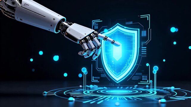 Robot hand touching digital shield