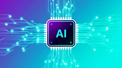 AI chip with glowing circuitry - Powered by Adobe
