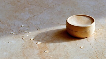Beige Counter with Water Droplets and Product in Soft Light