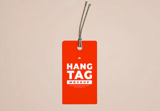 Long Vertical Hanging Tag Mockup with String and Realistic Shadow