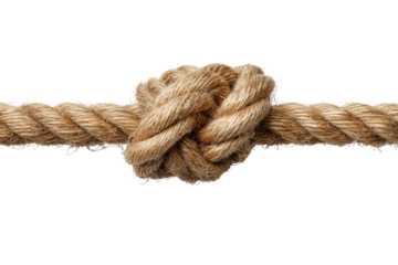 Thick natural fiber rope tied in a secure knot against a black background image, Png, Isolated on Transparent Background, Cut Out