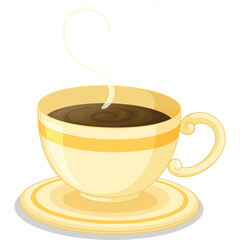 Pixel Art Coffee Cup With Steam Forming A Heart Shape On A Transparent Background