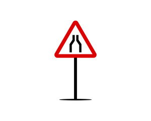 A warning sign indicating that the road ahead narrows from both the left and right sides.