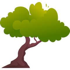 Stylized Cartoon Tree With Green Foliage and Brown Trunk On Transparent Background