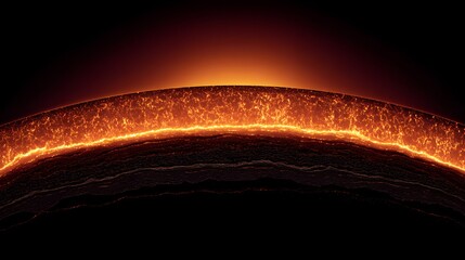 Cross section illustrates intense heat radiating from a planet's interior layers