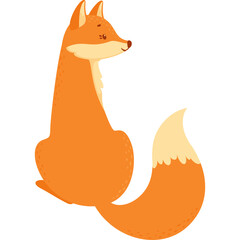 Obraz premium Stylized Cartoon Fox Sitting In Profile With Orange Fur And Fluffy Tail Against A White Background