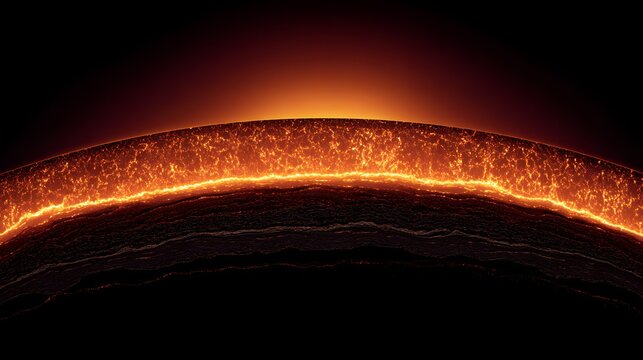Cross section illustrates intense heat radiating from a planet's interior layers