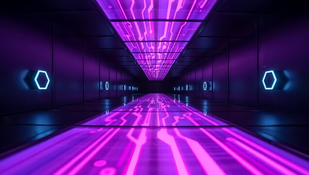 Futuristic purple technology background featuring glowing lines, digital grid, and data flow. Perfect for innovation, AI, cyberspace, and modern tech design, science, or communication themes.