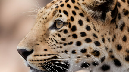 Leopard head illustration showing its distinctive spotted fur and intense eye in profile view