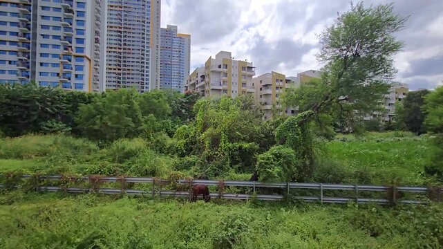 Indian metro city from the train