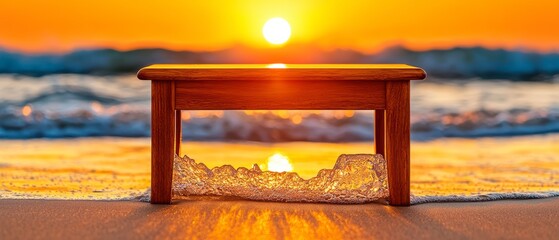 Sunset Serenity Wooden Table on the Beach