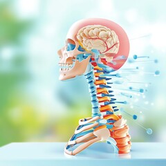 Human Head and Spine Anatomy with Neural Connections.