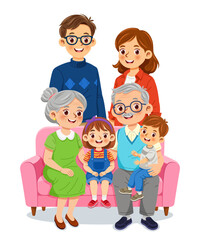 Big happy family sitting on the sofa at home