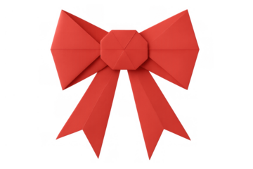 Red origami bow celebrating holidays, gift wrapping, and special occasion decoration on transparent background