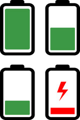 Battery icon set with different charge levels power symbol vector