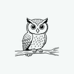 owl on a branch silhouette vector art illustration on white background 