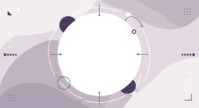 Minimalist abstract background with a central white circular frame, accented by subtle geometric elements and fluid color gradients.