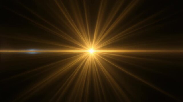 Warm Golden Light Rays Background Loop. Lens Flare .Loop center glow gold ray lights optical lens flares shine animation art on black abstract background