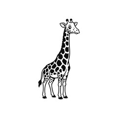 A cute giraffe silhouette vector art illustration on white background 