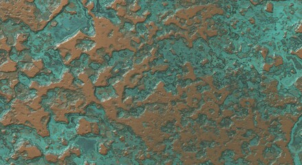 Eroded bronze and turquoise terrain with textured irregular shapes