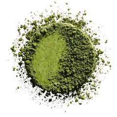 Circle of green powder on black background, top view