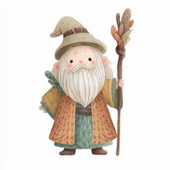 Cute Wizard Character in Watercolor Style – Fantasy Illustration on White Background