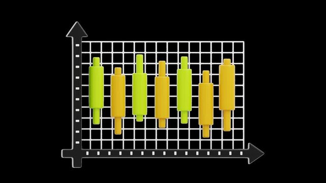 3D Animation of Candlestick Chart | Alpha Channel