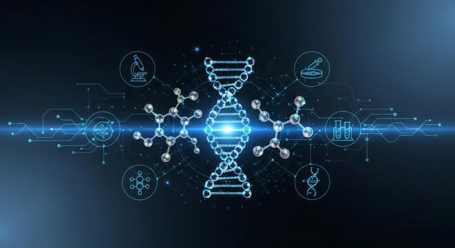 DNA Helix Structure with Molecular Compounds and Technological Elements.