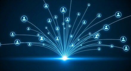 Abstract Network of People Icons Connected with Blue Glowing Lines