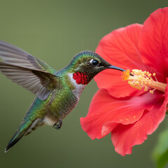 Fototapeta premium Ruby Throated Hummingbird Macro