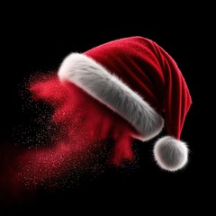 Festive Santa Hat with Sparkling Dust Trail on Black Background for Holiday Season