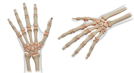 Anatomical Illustration of Human Hand Skeleton with Detailed Bone and Joint Structure