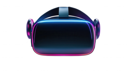 Futuristic virtual reality headset with neon lights against on transparent background