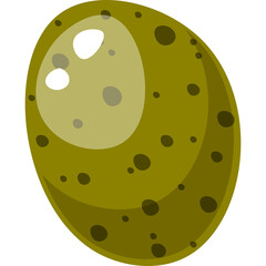 Stylized Green Egg with Dark Speckles and Reflective Highlight on Transparent Background