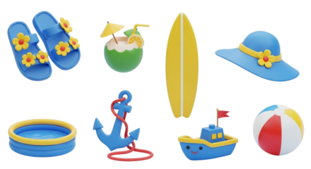 Playful 3D Summer Vacation and Beach Essentials Set