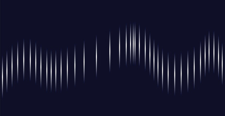 Abstract digital sound wave visualization with glowing white vertical lines on a dark background, creating an undulating pattern.