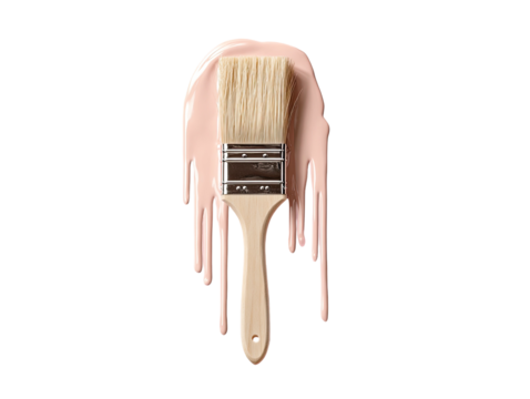 Paintbrush drips with pastel pink paint on black background, top-down - Powered by Adobe