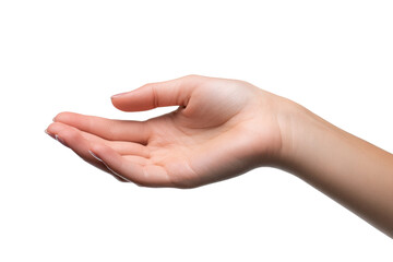 Open female hand palm up offering support or receiving something against black image, Png, Isolated on Transparent Background, Cut Out