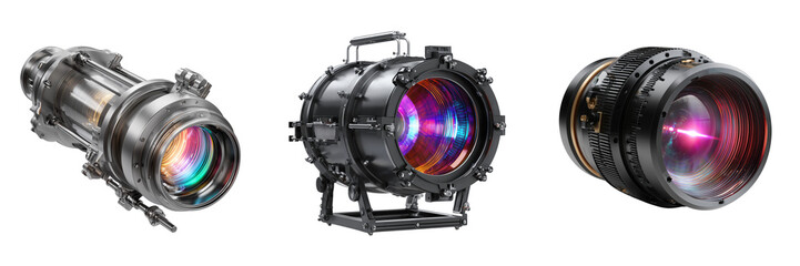 Set of A professional studio flash light with reflector on transparent png background. Ai generated