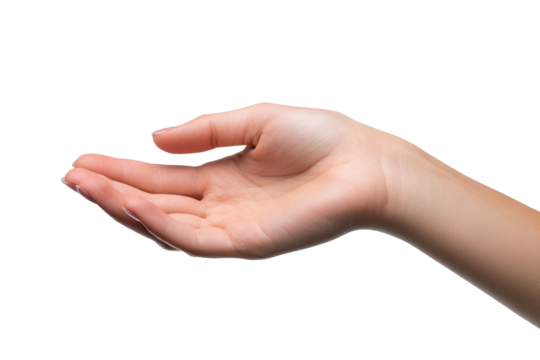 Open female hand palm up offering support or receiving something against black image, Png, Isolated on Transparent Background, Cut Out