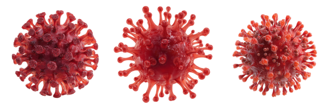 Set of macro photograph of virus model symbolizing coronavirus on transparent png background. Ai generated