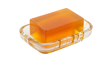 Honey soap on soap dish isolated on transparent background