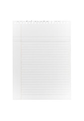 A blank lined sheet of paper isolated on transparent background, ready for writing notes or creative projects