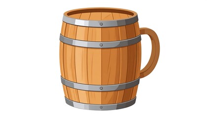 Cartoon image of a large wooden barrel shaped like a beer mug