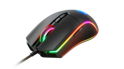 Ergonomic gaming mouse with customizable rgb lighting for competitive gameplay on transparent background