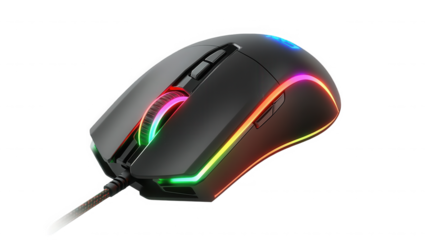 Ergonomic gaming mouse with customizable rgb lighting for competitive gameplay on transparent background