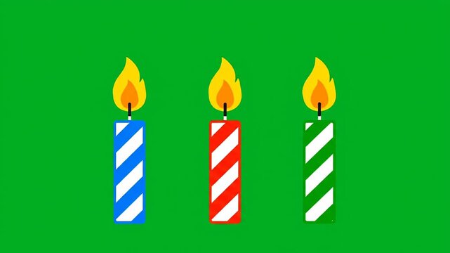 Festive birthday candles burning brightly on green background celebrate a joyous occasion